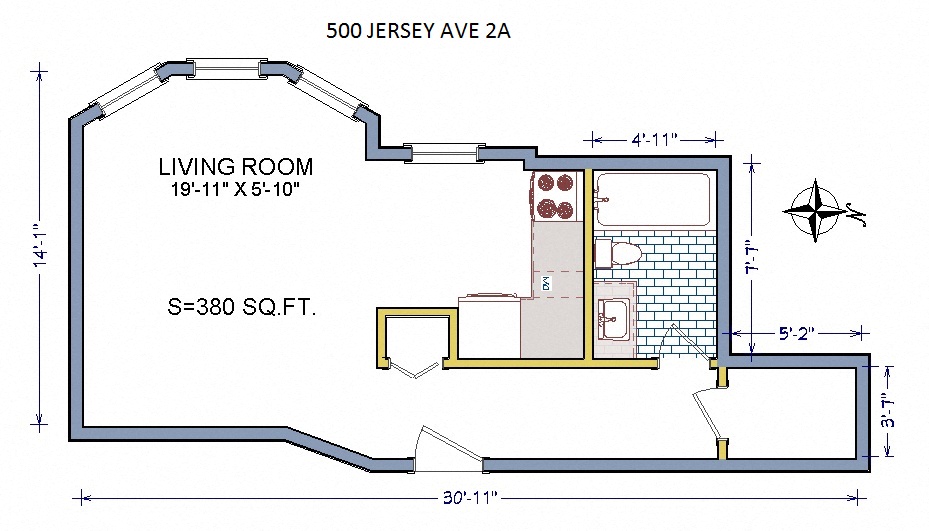 Floor plan for 2 beds, 1 bath, 850 sqft